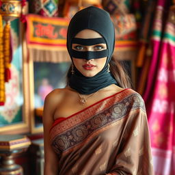 A hot Indian girl exuding confidence as she wears a beautifully draped saree that showcases her alluring figure