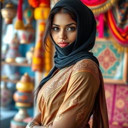 A hot Indian girl exuding confidence as she wears a beautifully draped saree that showcases her alluring figure