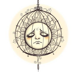 A poignant and artistic sketch of a sad sun, anthropomorphized with gentle, expressive features