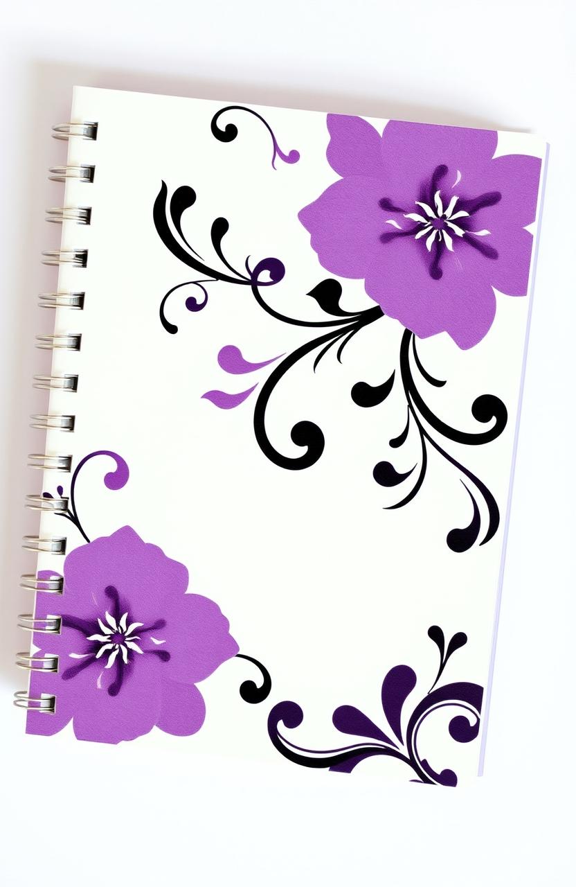 A beautifully designed feminine journal featuring a cover with shades of purple, black, and white
