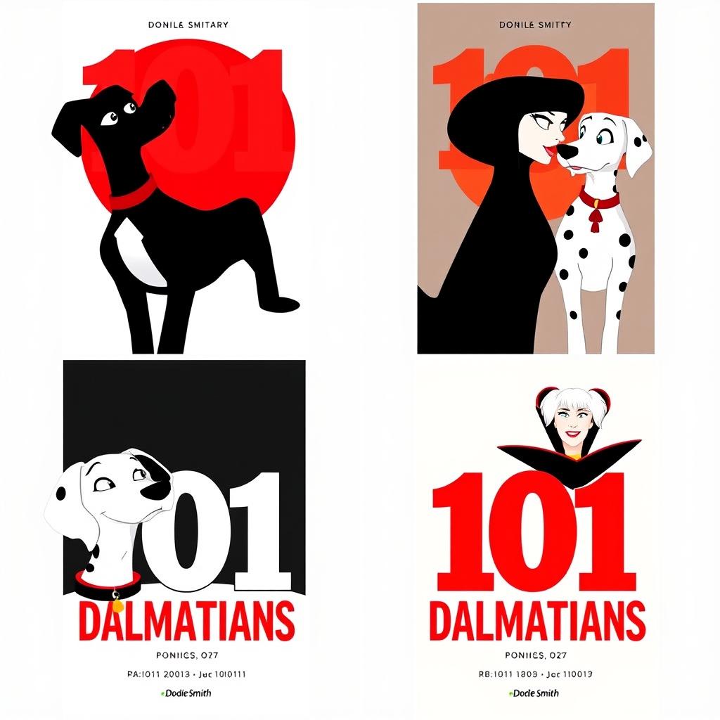 A series of four posters inspired by the animated movie '101 Dalmatians'