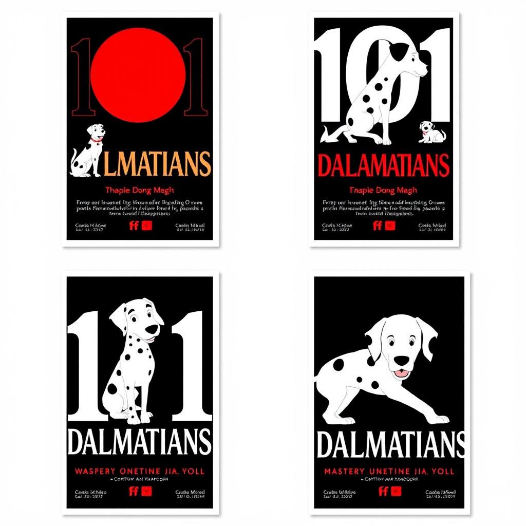 A series of 4 posters inspired by the animated film '101 Dalmatians'