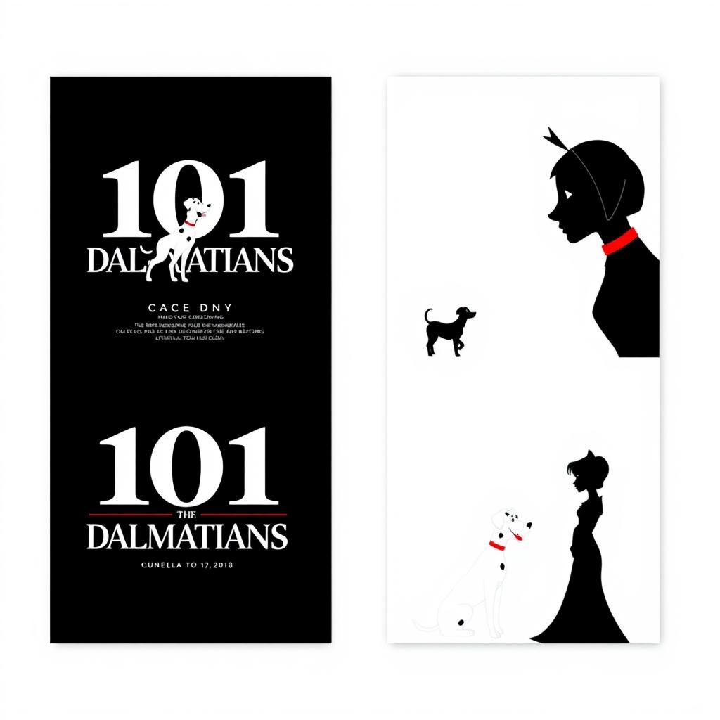 A series of 4 posters based on the animated film '101 Dalmatians' designed to vividly and succinctly convey the essence of the story through minimalist visual imagery