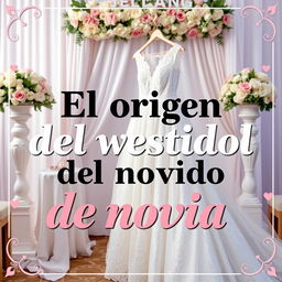 A vibrant and engaging YouTube thumbnail design showcasing the theme 'El origen del vestido de novia'