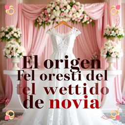 A vibrant and engaging YouTube thumbnail design showcasing the theme 'El origen del vestido de novia'