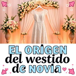 A vibrant and engaging YouTube thumbnail design showcasing the theme 'El origen del vestido de novia'