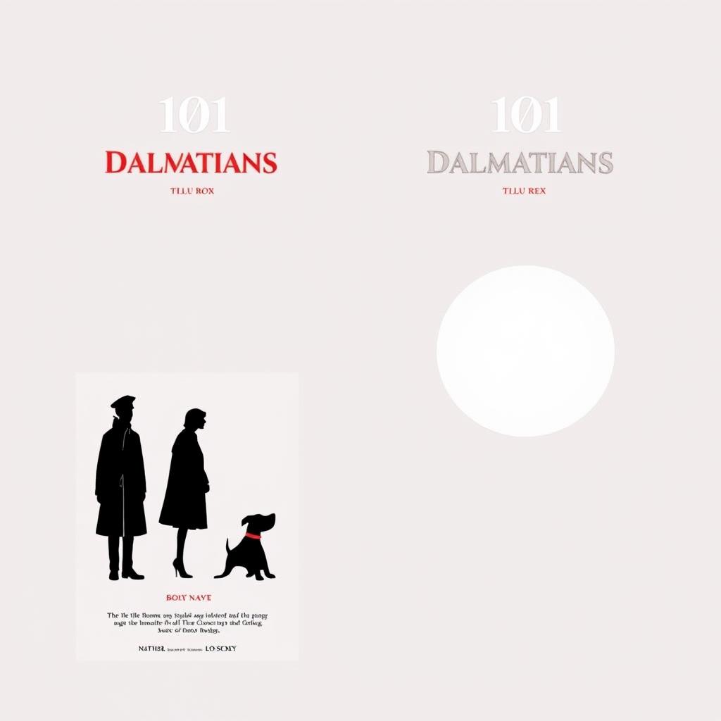 A series of 4 minimalist posters inspired by the animated film '101 Dalmatians', designed to vividly and succinctly convey the core themes of the story without featuring images of dogs
