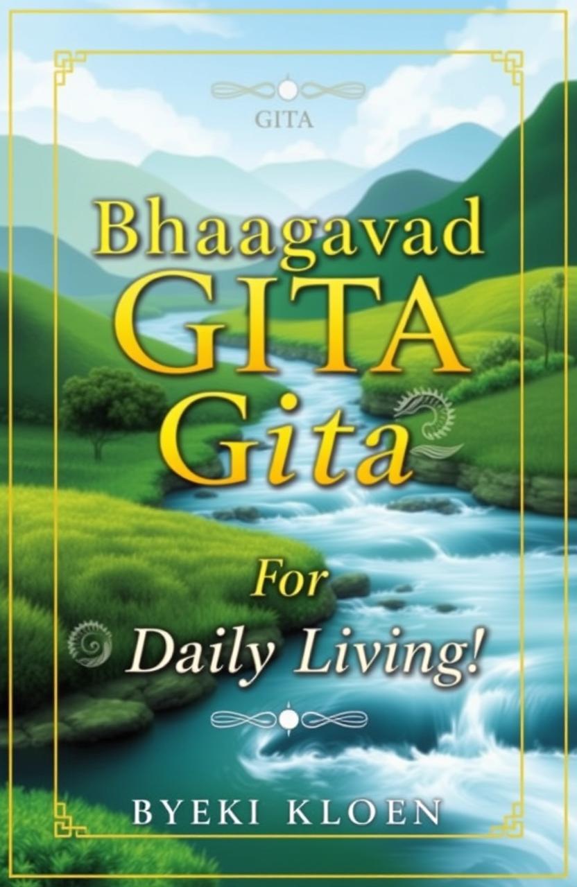 A book cover design featuring the title 'Bhagavad Gita For Daily Living!' prominently displayed