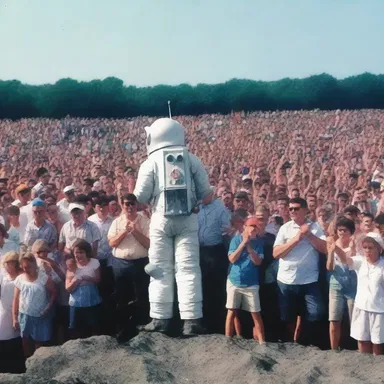 The crowd was agog with excitement as they witnessed the historic moon landing.