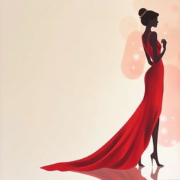 A minimalist painting featuring a woman in a stunning red dress at a fancy party