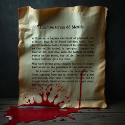 A realistic depiction of an old, worn sheet of paper featuring faded text in common language, with the text being indecipherable