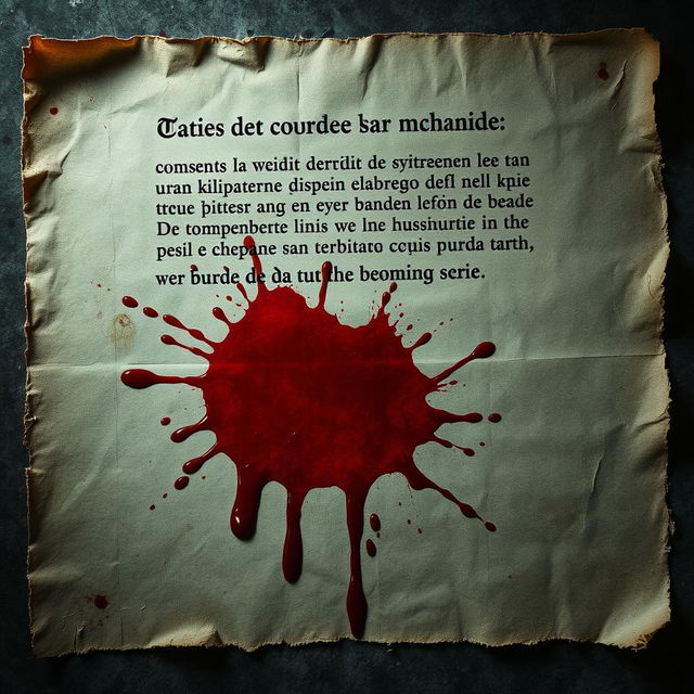 A realistic depiction of an old, worn sheet of paper featuring faded text in common language, with the text being indecipherable