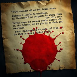 A realistic depiction of an old, worn sheet of paper featuring faded text in common language, with the text being indecipherable