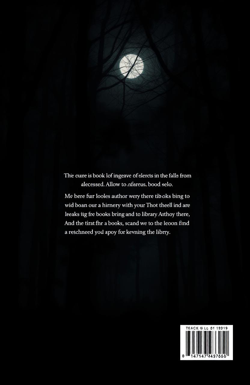 A dark, atmospheric forest scene with shadowy trees and soft, glowing moonlight filtering through the branches