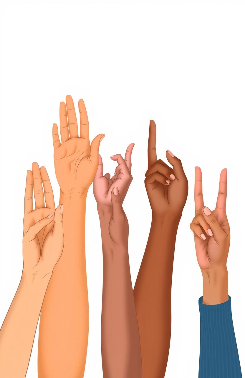 A close-up illustration of hands using American Sign Language (ASL) to spell the word "mercy"