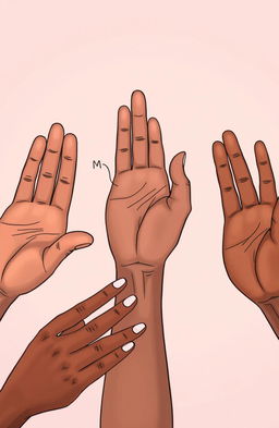 A close-up illustration of hands using American Sign Language (ASL) to spell the word "mercy"