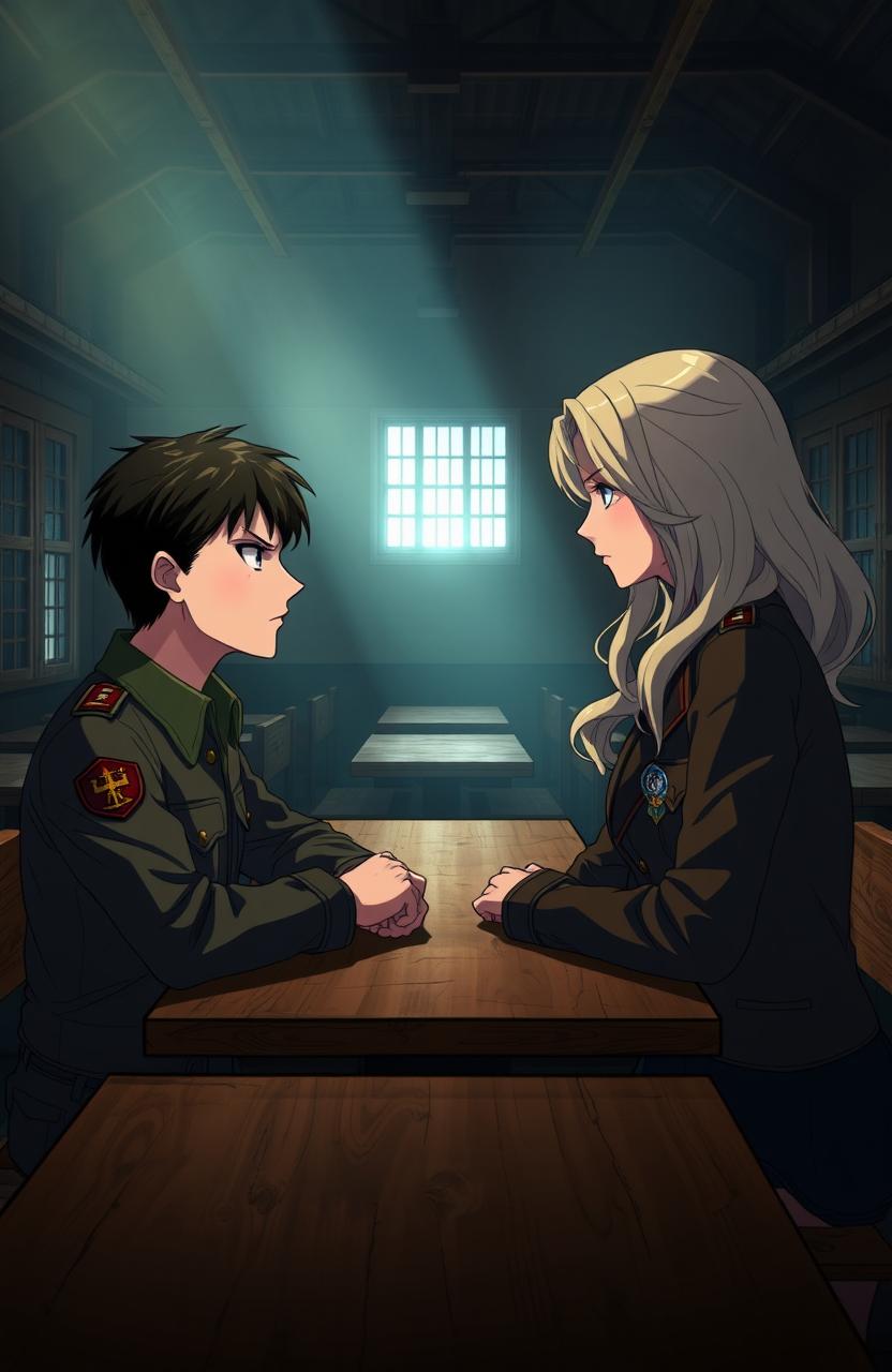 An animated-style book cover inspired by Wit Studio's 'Attack on Titan' anime, featuring a gritty, intense atmosphere