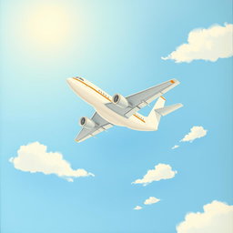 A simple painting of an airplane flying in a beautiful sky, illustrated with clear details