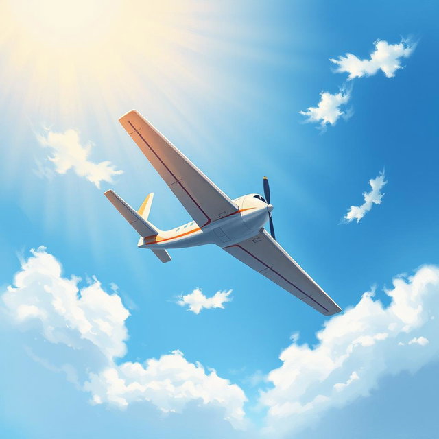 A simple yet detailed painting of an airplane flying gracefully in a beautiful sky