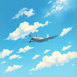 A simple yet detailed painting of an airplane flying gracefully in a beautiful sky