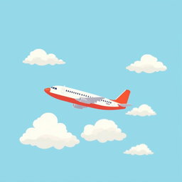 A very simple painting of an airplane flying in a beautiful sky, featuring minimalistic yet charming details