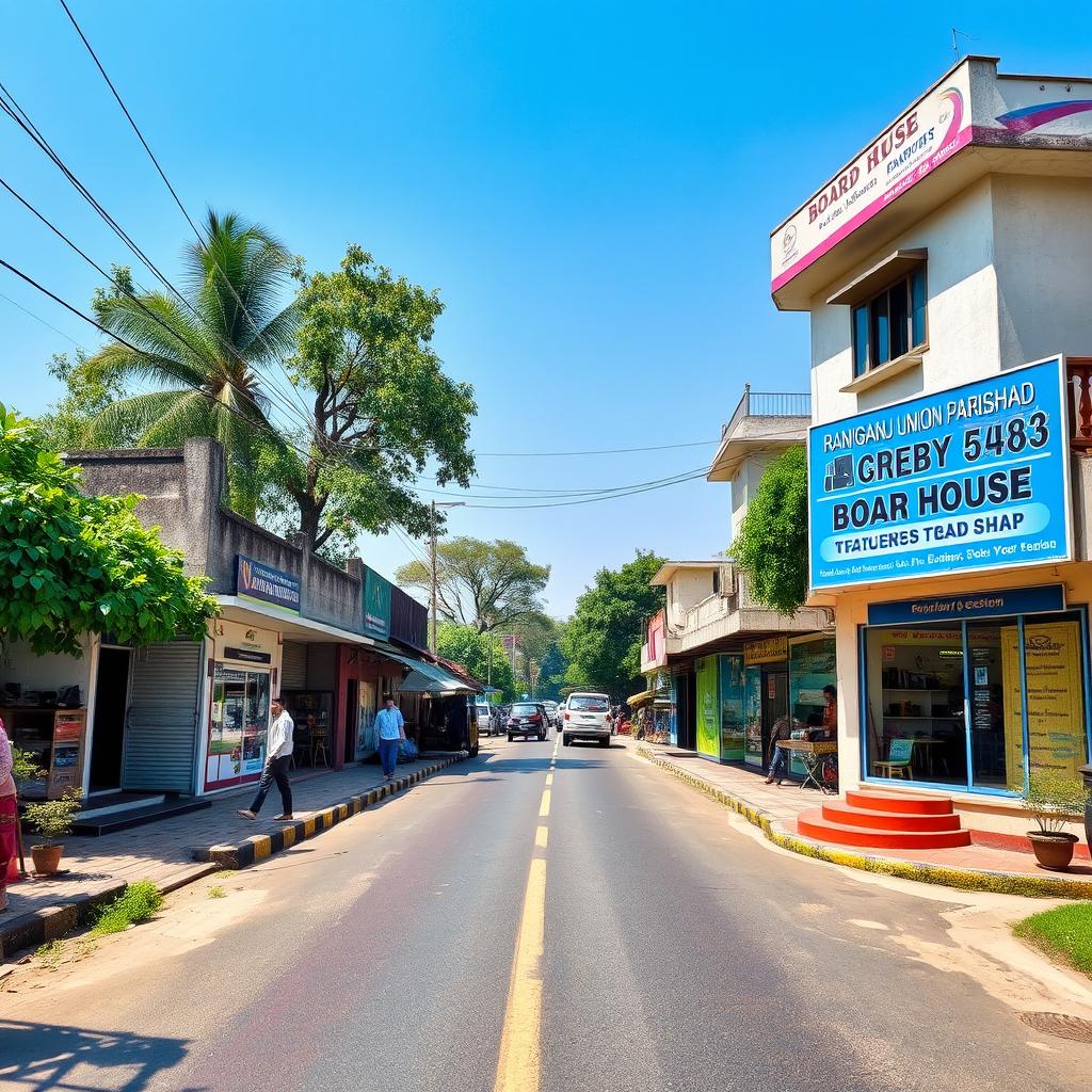 A vibrant scene depicting 'Board House', a small locality