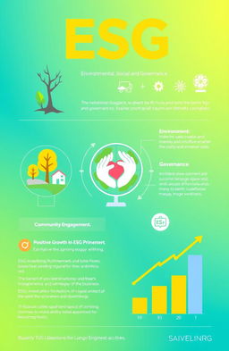 A vibrant and engaging infographic representing the concept of ESG (Environmental, Social, and Governance)