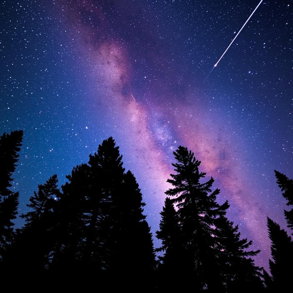 A breathtaking view of the Milky Way galaxy, showcasing a stunning display of stars and cosmic dust in vivid colors of blue, purple, and pink