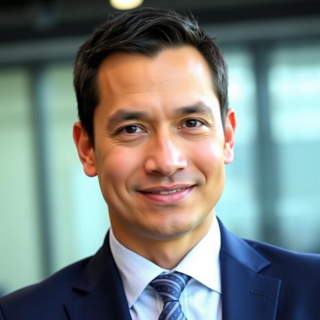 A professional LinkedIn profile picture featuring a confident individual in business attire