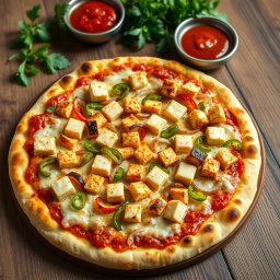 A deliciously baked pizza showcasing a golden brown crust that is perfectly crisp and inviting