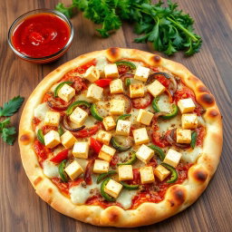 A deliciously baked pizza showcasing a golden brown crust that is perfectly crisp and inviting