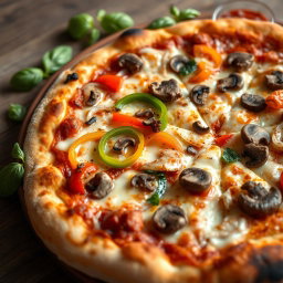 An enticing pizza that has been expertly baked to a perfect golden brown, showcasing a crust that is both crispy and tender