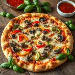 An enticing pizza that has been expertly baked to a perfect golden brown, showcasing a crust that is both crispy and tender