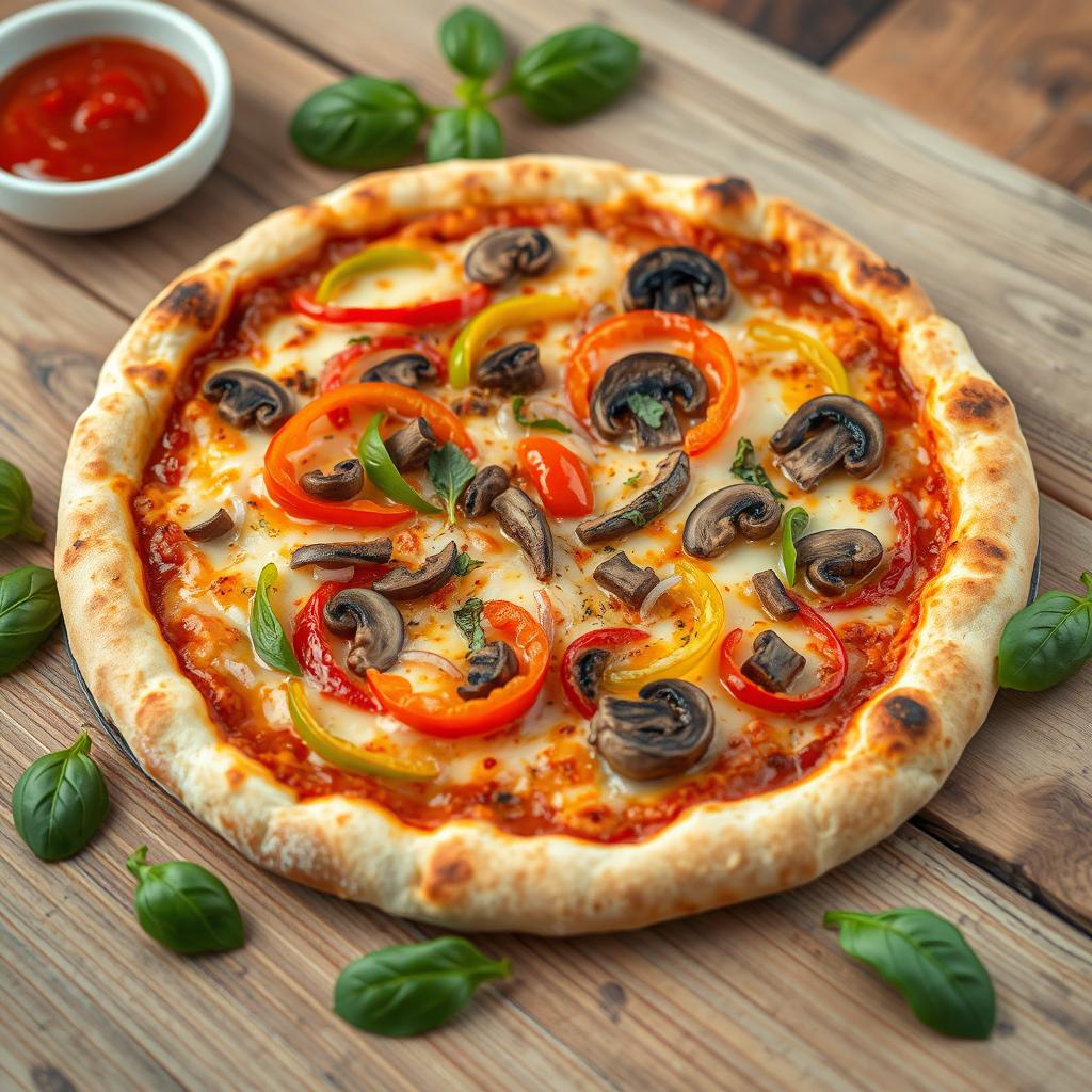 An enticing pizza that has been expertly baked to a perfect golden brown, showcasing a crust that is both crispy and tender