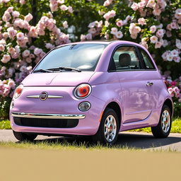 A captivating Fiat car in a stunning lilac color, showcasing its charming design and rounded features