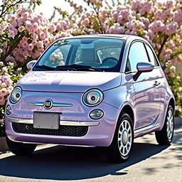 A captivating Fiat car in a stunning lilac color, showcasing its charming design and rounded features