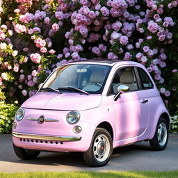 A captivating Fiat car in a stunning lilac color, showcasing its charming design and rounded features