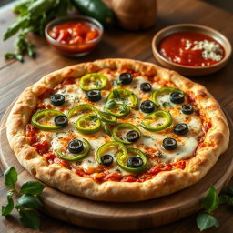 A mouth-watering green capsicum pizza, featuring a perfectly baked golden brown crust with a crispy edge
