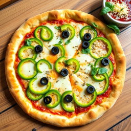 A mouth-watering green capsicum pizza, featuring a perfectly baked golden brown crust with a crispy edge