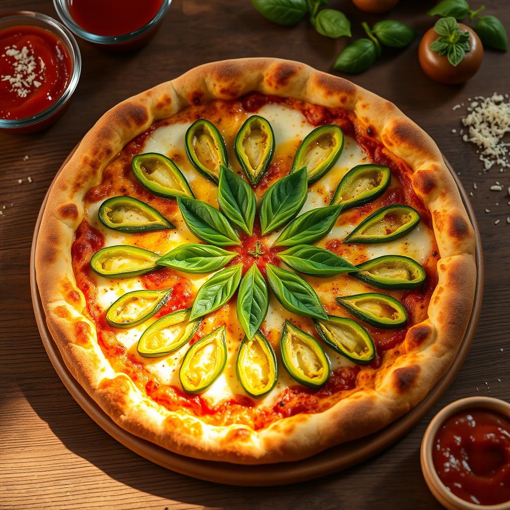 A visually stunning capsicum pizza, featuring a golden-brown crust that is perfectly baked with a crispy, airy texture