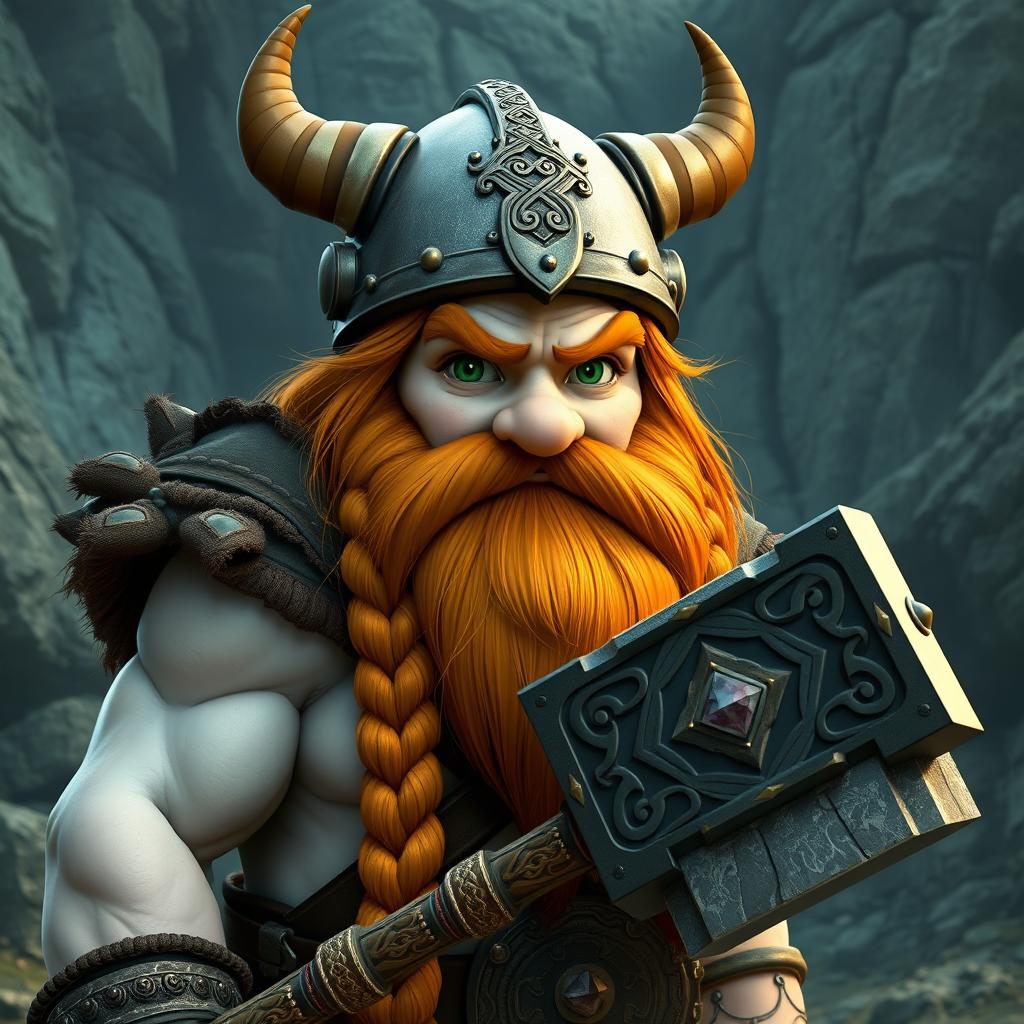 A robust dwarf character standing at 120cm tall and weighing 80kg, showcasing a magnificent presence