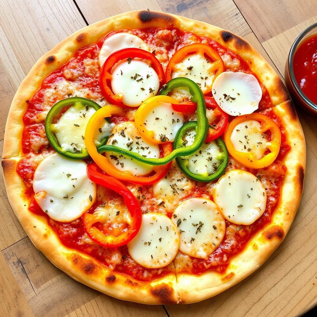 A freshly baked pizza topped with vibrant, crunchy slices of capsicum (bell pepper) layered generously with gooey, melted mozzarella cheese