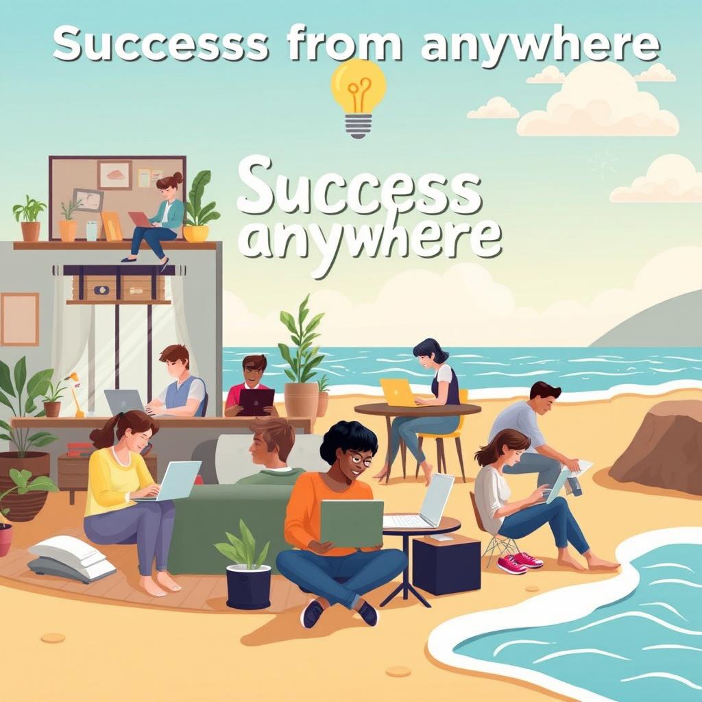 An inspirational scene depicting the concept of 'success from anywhere'