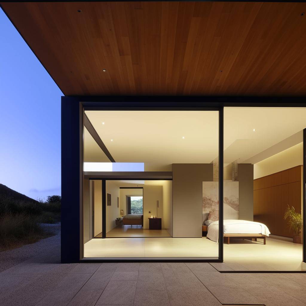 A minimalist house with three spacious bedrooms and an expansive living area