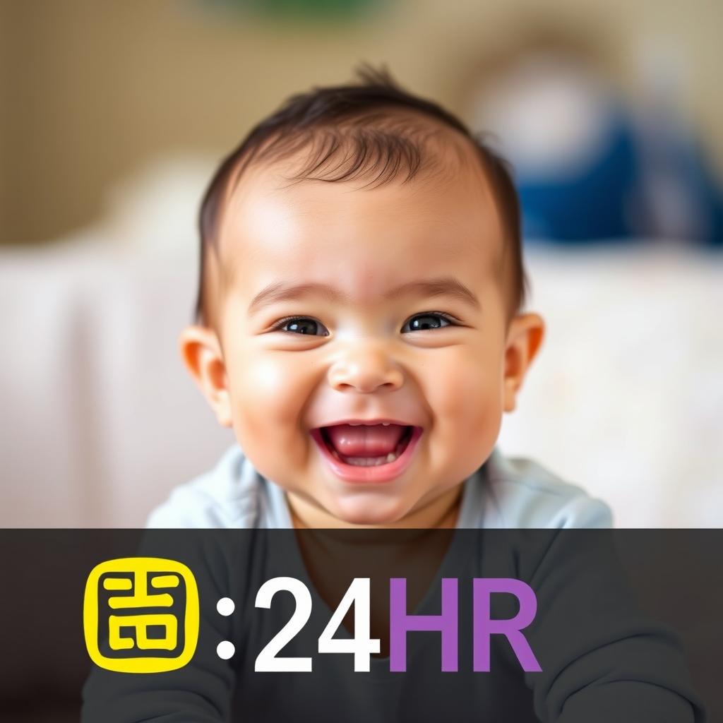 A cute and high-quality photo of a baby, capturing the baby's joyful expression with bright, engaging colors