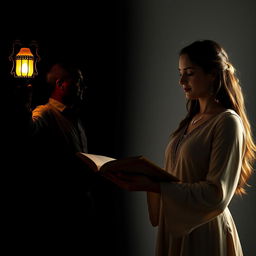 A dramatic split-image composition featuring a father and son silhouette on the left side