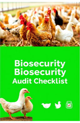 A striking book cover design for an e-book titled 'Poultry Biosecurity Audit Checklist'