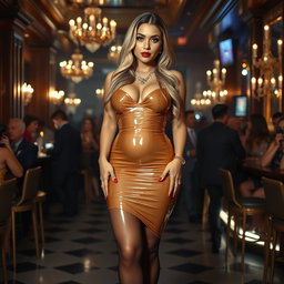 A full-length image of an exceptionally beautiful light-skinned woman, showcasing soft round facial features