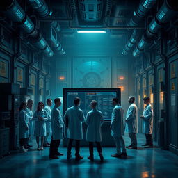 An intricate, mysterious scene depicting the SCP Foundation, showcasing a high-security facility filled with advanced technology and containment units