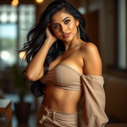 A glamorous portrait of a hot, sexy woman inspired by Samantha Akkineni, confidently posed to highlight her alluring figure